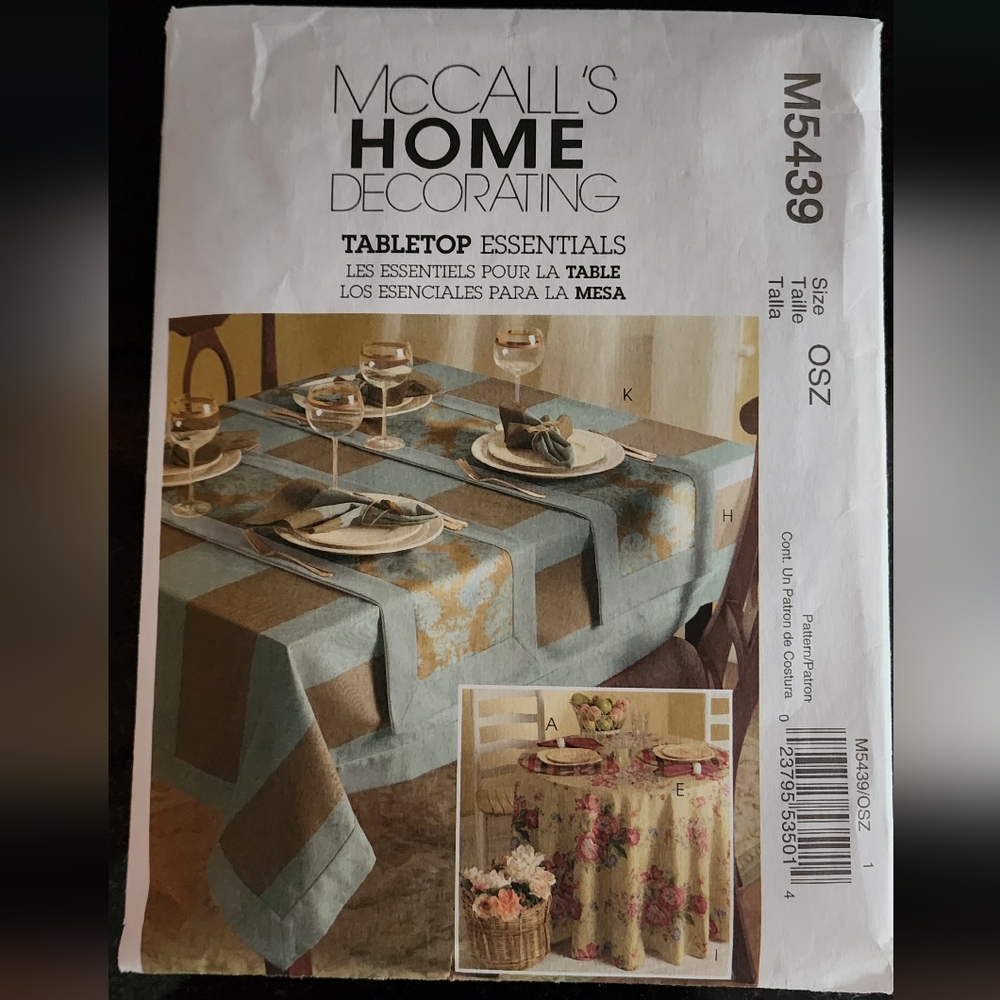 Table coverings custom home decorating, McCalls sewing pattern #M5439, NEW!